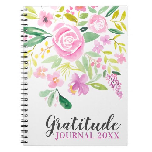 Spring pink floral watercolor gratitude journal