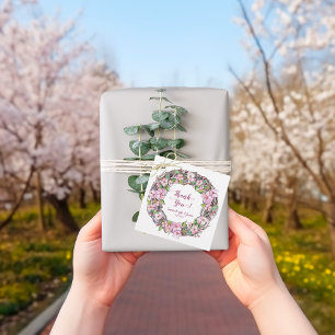 Spring Pink Floral Wreath Thank You Favor Tags