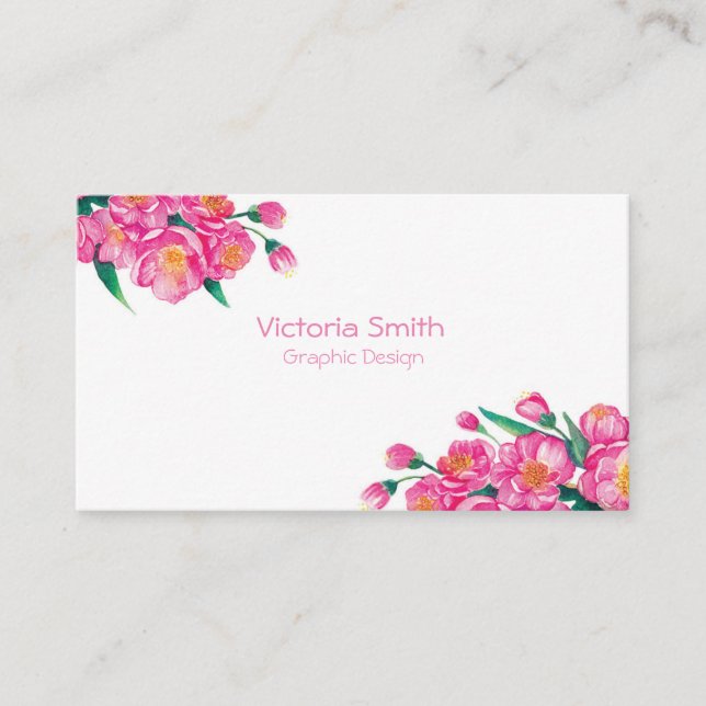 Spring Pink Flower Floral Cherryblossom Business Card (Front)