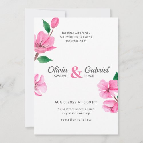 Spring pink Garden Delicate Cherry blossom Wedding Invitation