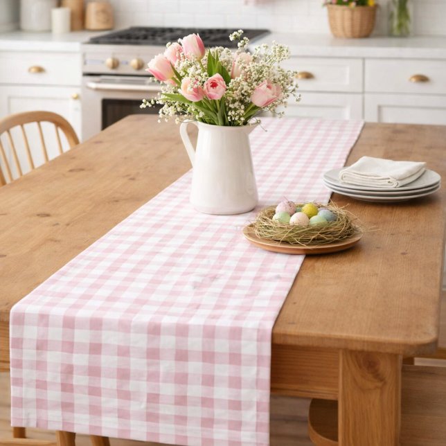 Spring Pink Gingham Table Runner | Soft Pastel (Creator Uploaded)
