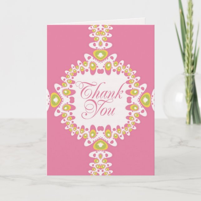 Spring Pink & Green Lace Thank You Card (Front)