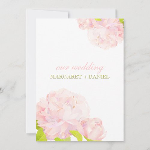Spring Pink + Green Modern Peony Wedding Invites