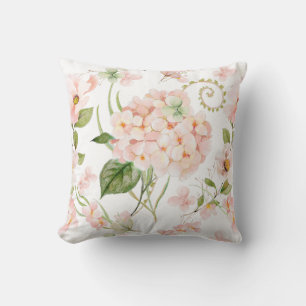 Spring pink hydrangea floral arangment throw pillow