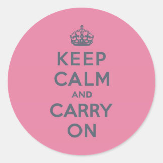 Spring Pink Keep Calm and Carry On Slate on Classic Round Sticker