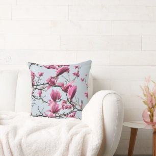 Spring Pink Magnolia Blossoms Peaceful Hanami      Throw Pillow