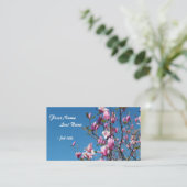 Spring pink magnolia flowers in blue sky business card (Standing Front)