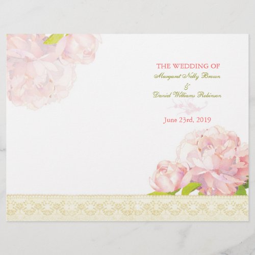 Spring Pink Peony Bi Fold Wedding Program