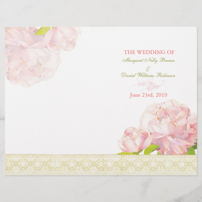Spring Pink Peony Bi Fold Wedding Program (Front)