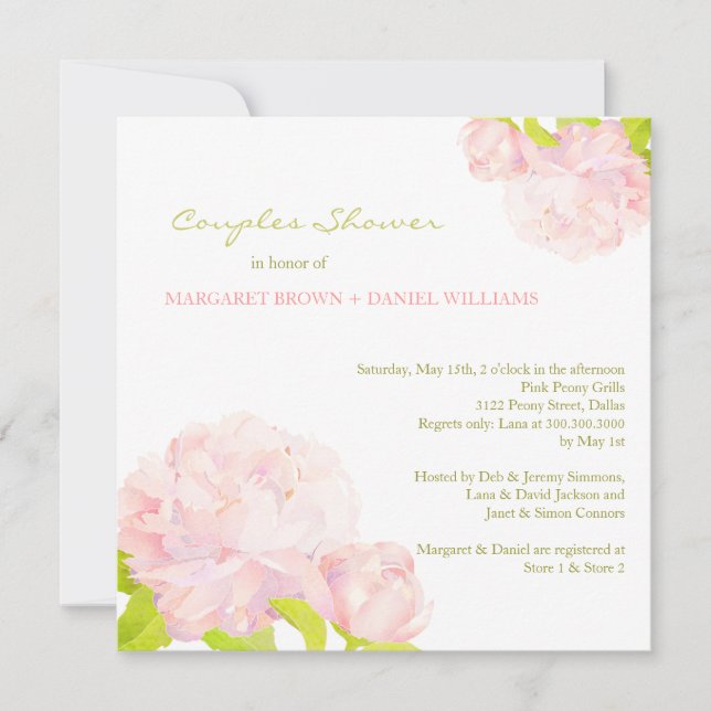 Spring Pink Peony Wedding Couples Shower Invitation (Front)