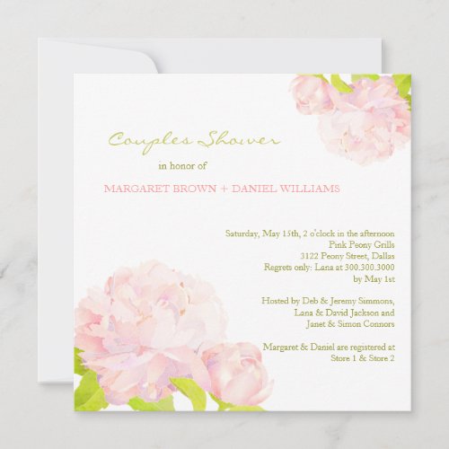 Lovely Spring Peony Wedding Couples Shower Invites