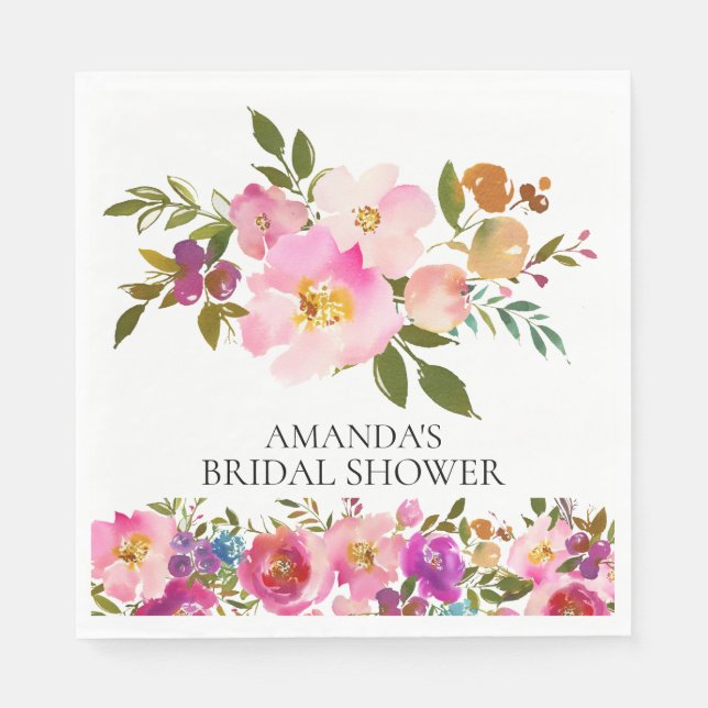 Spring Pink & Purple Floral Shower Paper Napkins (Front)