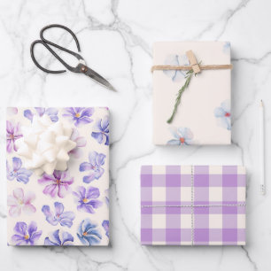 Spring Pink & Purple Floral Wrapping Paper Sheets