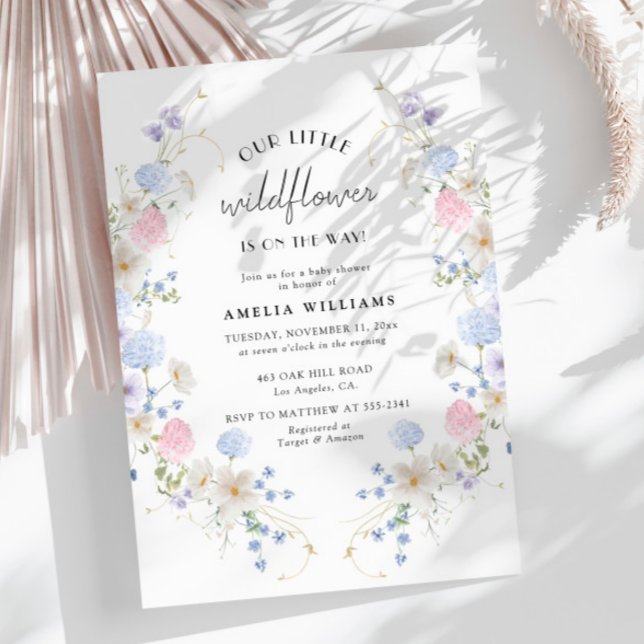 Spring Pink Purple Little Wildflower Baby Shower Invitation (Creator Uploaded)