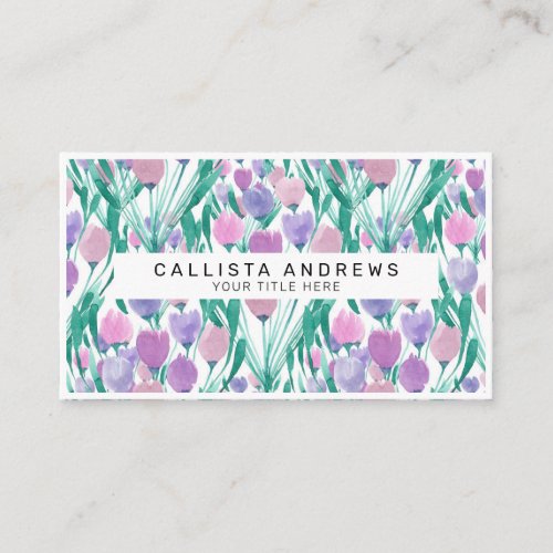 Spring Pink Purple Tulip Floral Watercolor Business Card