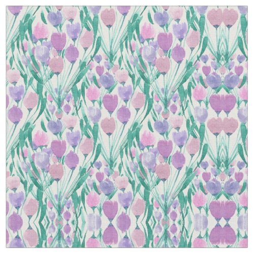 Spring Pink Purple Tulip Floral Watercolor Fabric