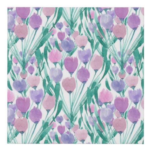 Spring Pink Purple Tulip Floral Watercolor Faux Canvas Print