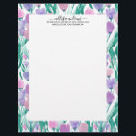 Spring Pink Purple Tulip Floral Watercolor Letterhead<br><div class="desc">This elegant and artsy design is perfect for a classy and sophisticated woman. It features hand-painted berry pink, dusty pink, lilac purple, royal purple, and teal green watercolor tulip flowers and leaves pattern on top of a simple white background. It's country, cute, sweet, original, and unique. Stylize with this unique...</div>