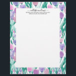 Spring Pink Purple Tulip Floral Watercolor Letterhead<br><div class="desc">This elegant and artsy design is perfect for a classy and sophisticated woman. It features hand-painted berry pink, dusty pink, lilac purple, royal purple, and teal green watercolor tulip flowers and leaves pattern on top of a simple white background. It's country, cute, sweet, original, and unique. Stylize with this unique...</div>