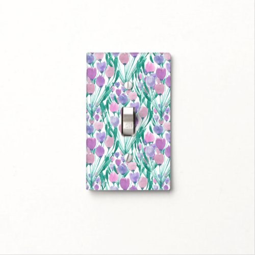 Spring Pink Purple Tulip Floral Watercolor Light Switch Cover