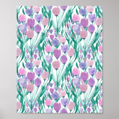 Spring Pink Purple Tulip Floral Watercolor Poster