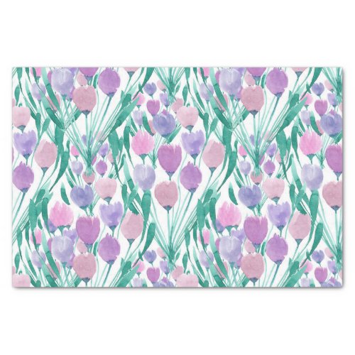 Spring Pink Purple Tulip Floral Watercolor Tissue Paper