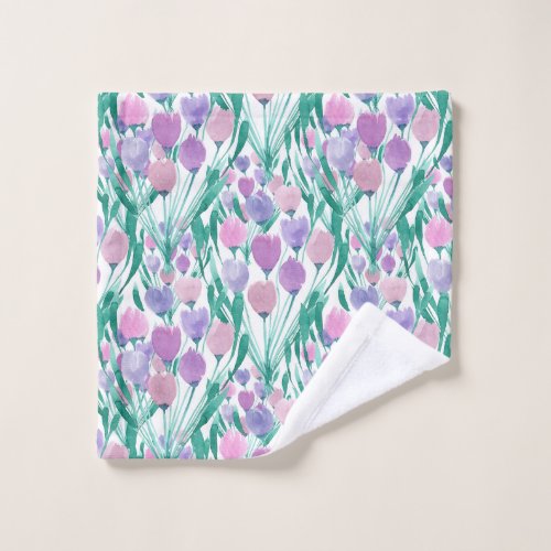 Spring Pink Purple Tulip Floral Watercolor Wash Cloth