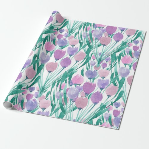 Spring Pink Purple Tulip Floral Watercolor Wrapping Paper
