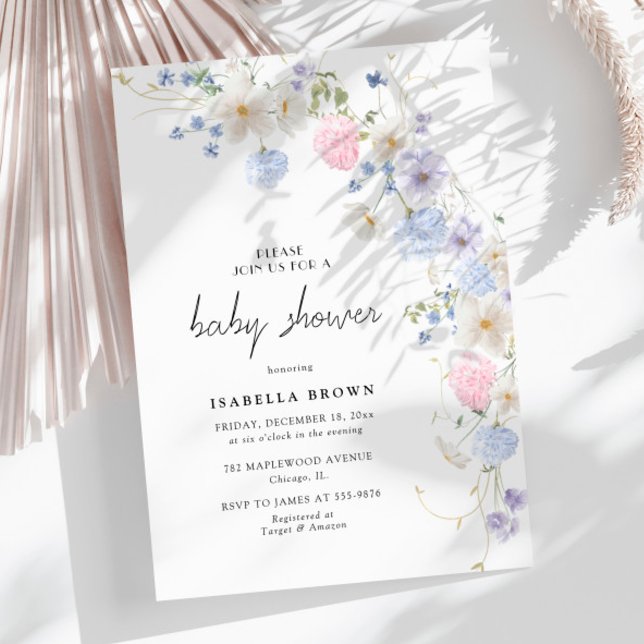Spring Pink Purple Wildflower Girl Baby Shower Invitation (Creator Uploaded)