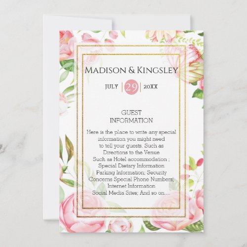 Spring Pink Rose Butterfly Garden Wedding Insert Invitation