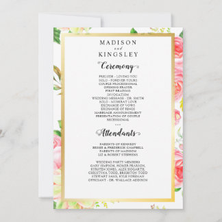 Spring Pink Rose Butterfly Garden Wedding Program