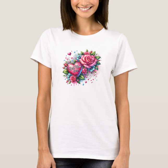 Spring pink roses glitter heart glam Best Mom T-Shirt (Front)