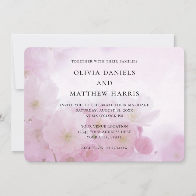 Spring pink sakura, cherry blossom. Floral wedding Invitation (Front)