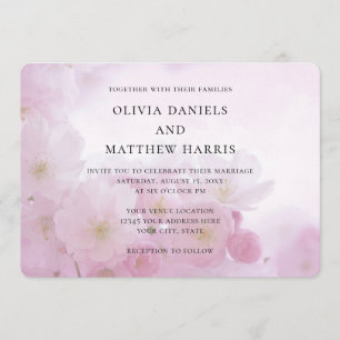 Spring pink sakura, cherry blossom. Floral wedding Invitation