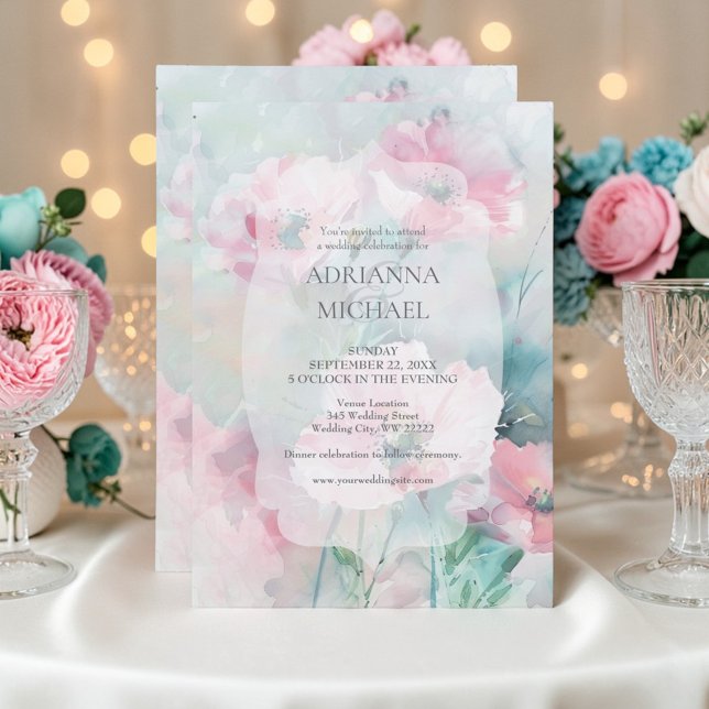 Spring Pink & Teal Floral Wedding Invitation (Creator Uploaded)