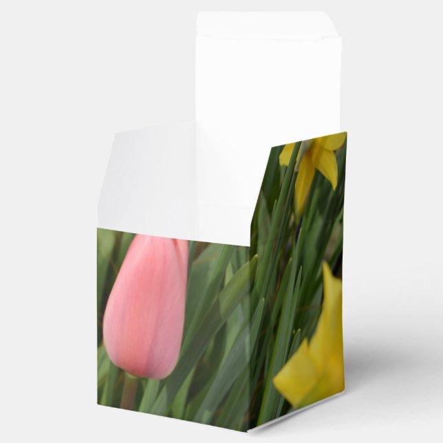 spring pink tulip and yellow daffodil flowers favor boxes (Opened)