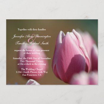 Spring Pink Tulip Flowers Wedding Invitation by Jamene at Zazzle