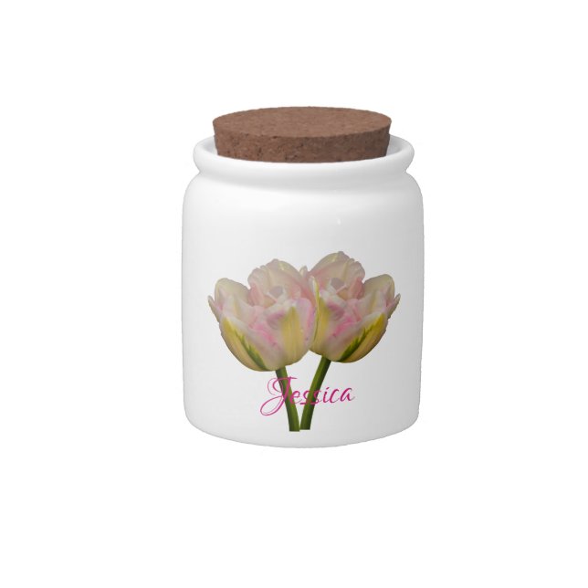 Spring Pink Tulips All Purpose Small Candy Money Jar (Front)