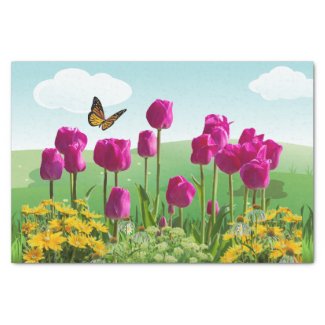 Spring Pink Tulips and Butterfly Decoupage 
