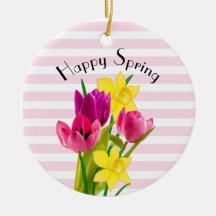 Spring Pink Tulips and Daffodils Flower Ornament