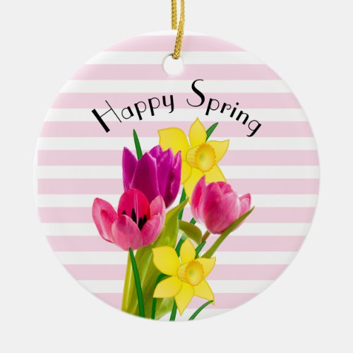 Spring Pink Tulips and Daffodils Flower Ornament