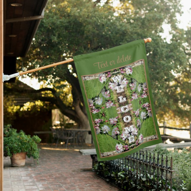 Spring Pink White Blossoms Abstract Personalized House Flag (In SItu)