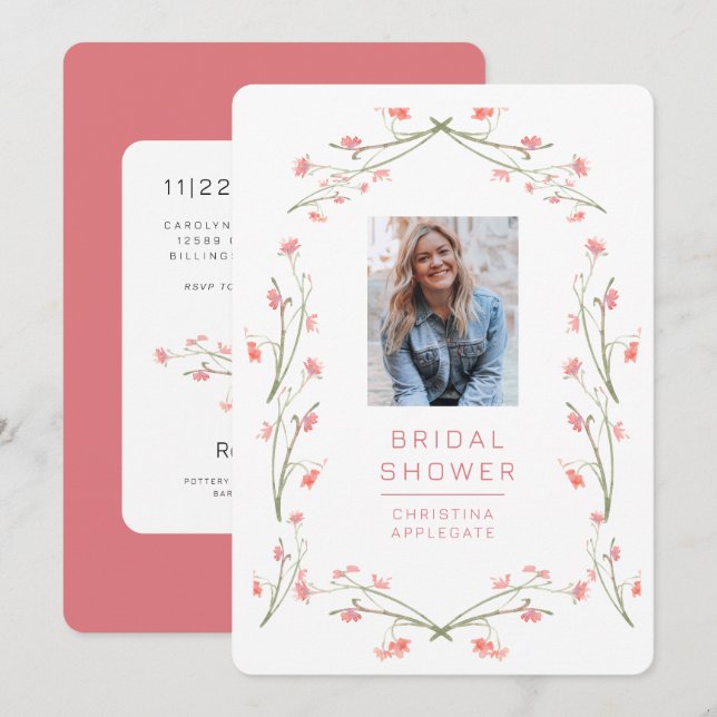 Spring Pink Wildflowers Photo Bridal Shower  Invitation (Front/Back)