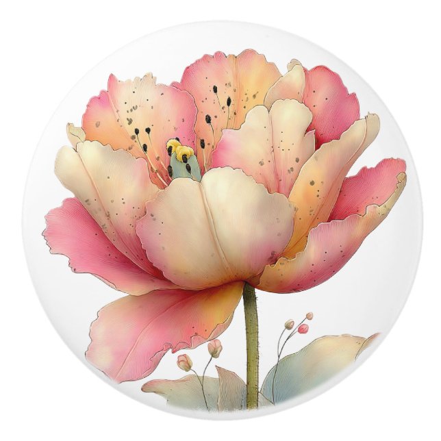 Spring Pink Yellow Tulip Ceramic Knob (Front)