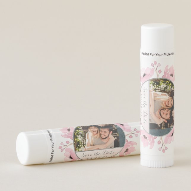 Spring Pinks Watercolor Floral Save The Date Lip Balm (Front)