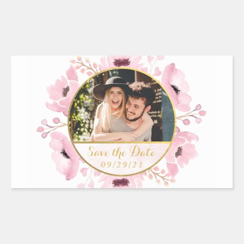 Spring Pinks Watercolor Floral Save The Date Rectangular Sticker