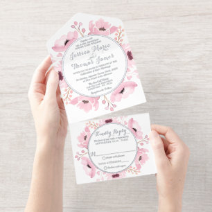 Spring Pinks Watercolor Floral Wedding Collection All In One Invitation