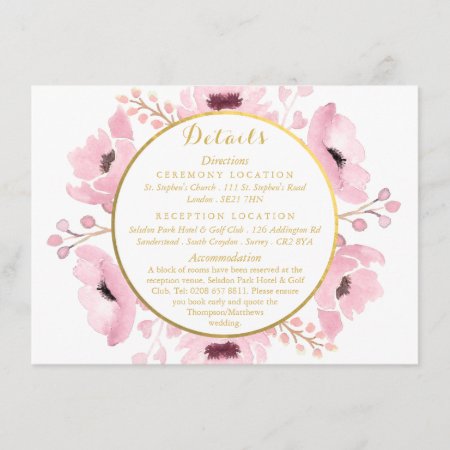 Spring Pinks Watercolor Floral Wedding Collection Enclosure Card