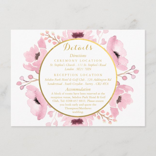 Spring Pinks Watercolor Floral Wedding Collection Enclosure Card (Front)