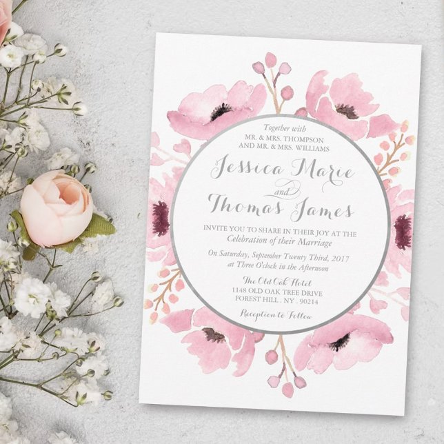 Spring Pinks Watercolor Floral Wedding Collection Invitation (Creator Uploaded)
